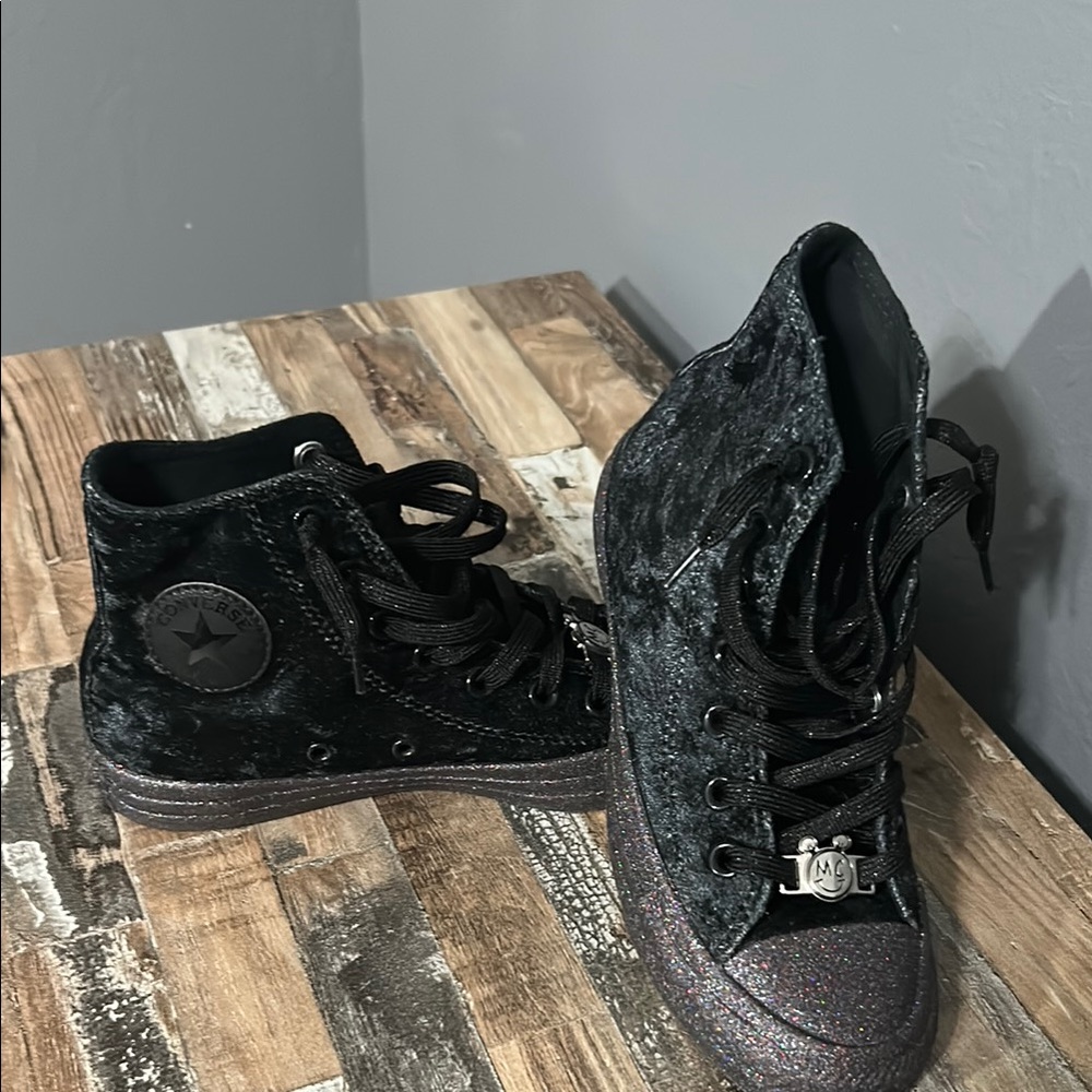 Converse Chuck Taylor’s Mickey Mouse Colab Black Velvet and Glitter Sneakers